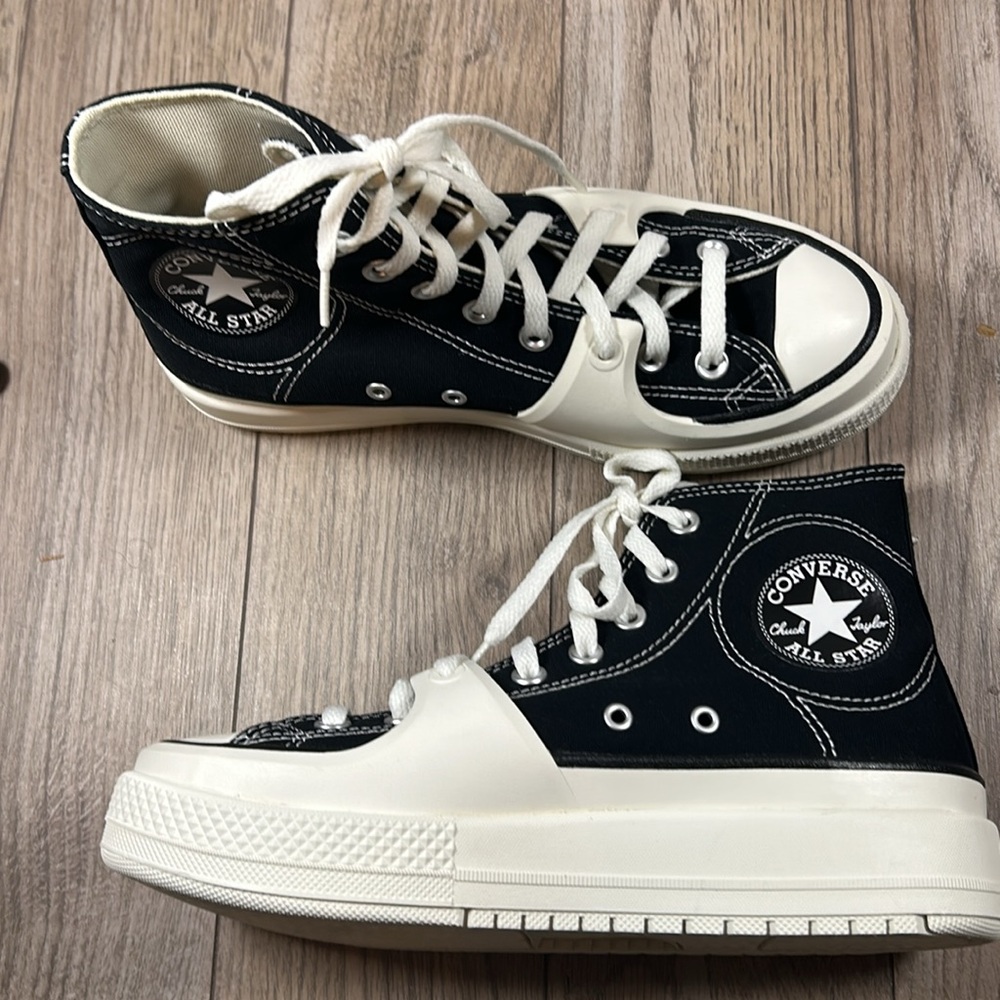 New nwot Converse CTAS Construct Black/Vintage White/Egret Sneakers Platform - Picture 7 of 11